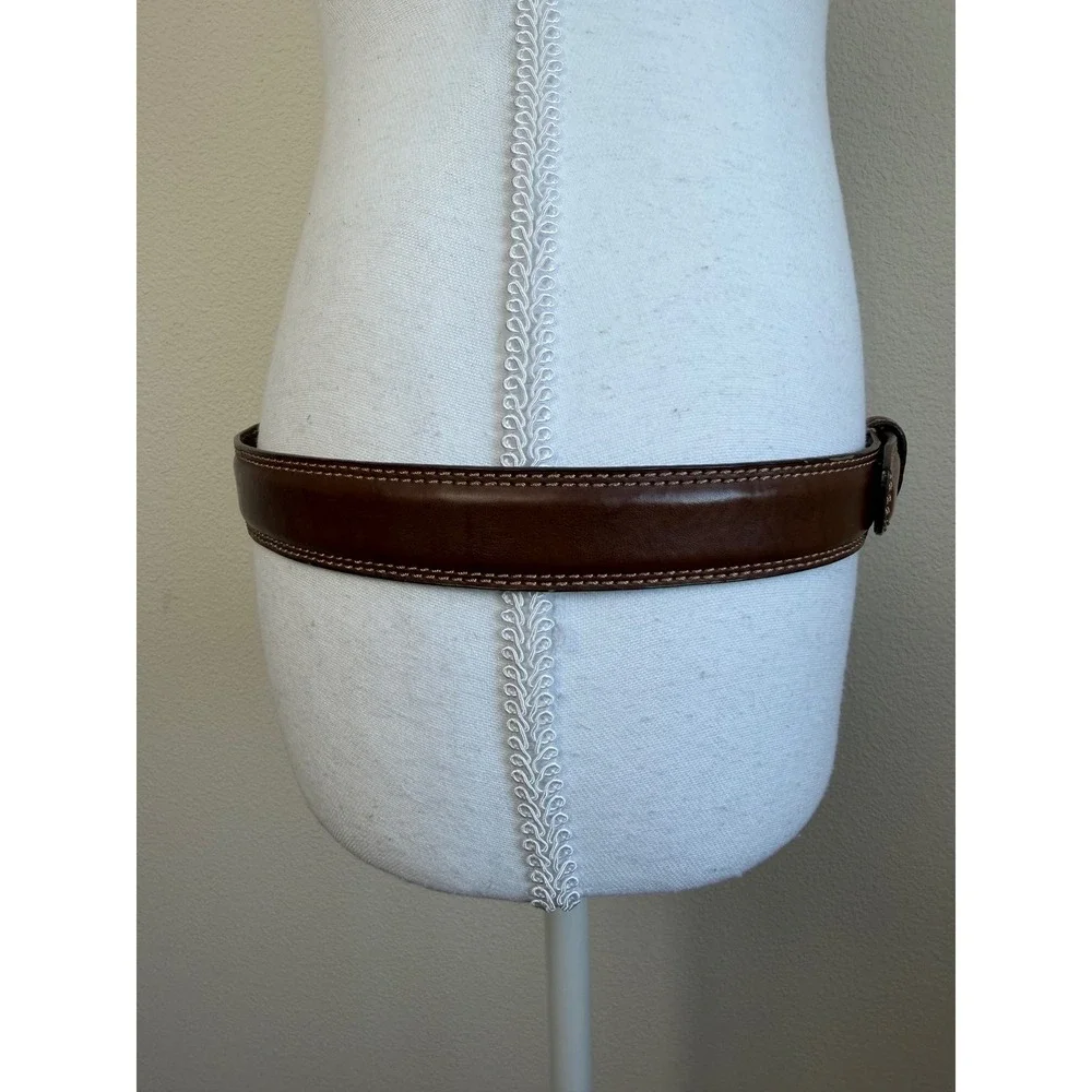 Dockers Mens Genuine Leather Belt Brown Contrast Stitch Brass 34-36 Old Money